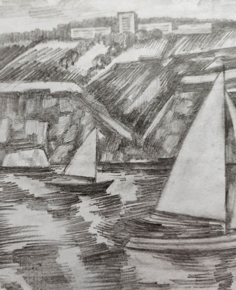 Pencil painting On the sea Peter Tovpev - 2