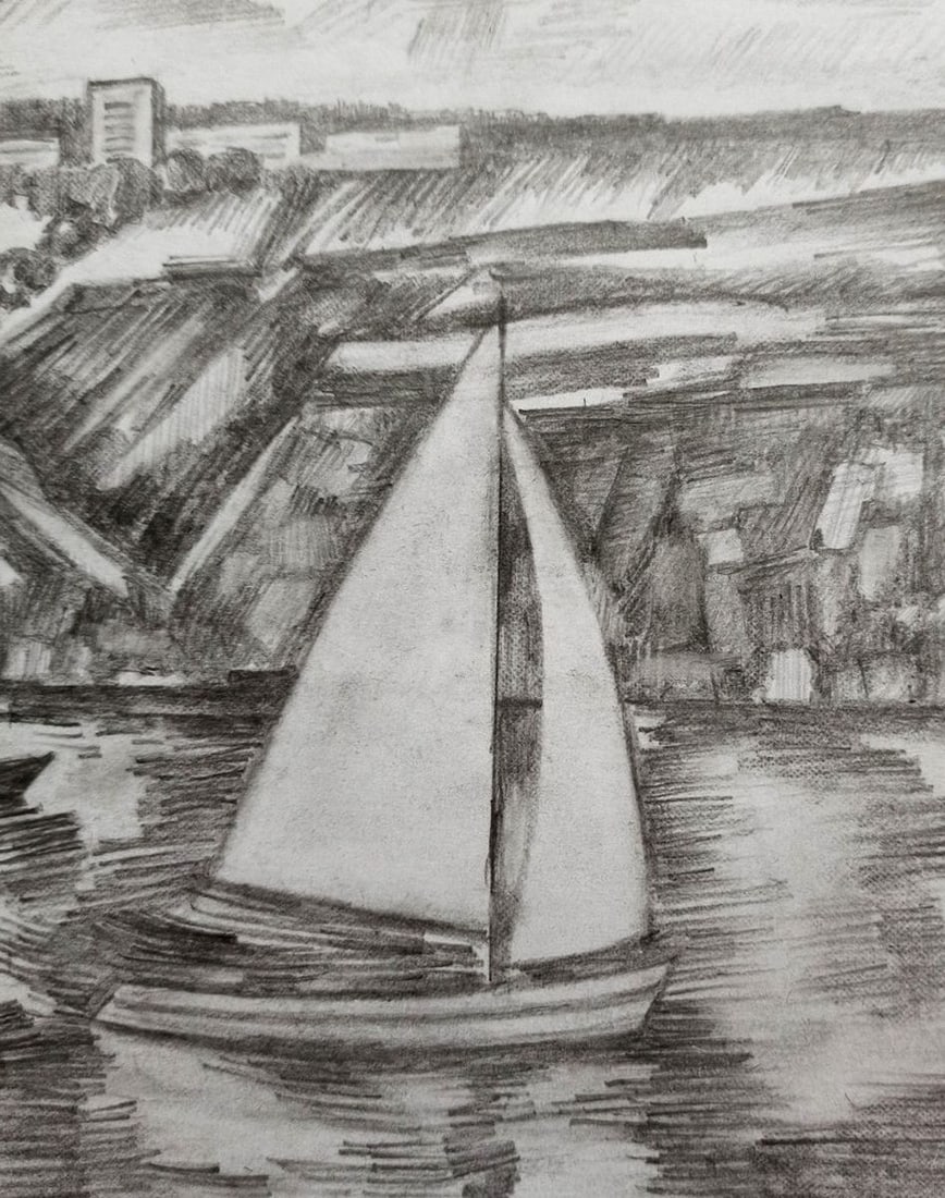 Pencil painting On the sea Peter Tovpev - 3