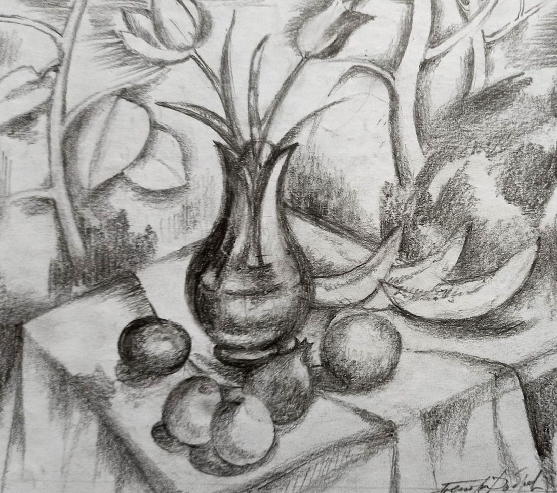 Pencil painting Still life Peter Tovpev: Title: Pencil painting Still life Peter Tovpev Description: NoDobr 471 *** ABOUT THIS PAINTING *** * TITLE: "Still life" * ARTISTS: Peter Tovpev * SIZE: 16x18 cm/'6.29x7.08 inches' * MEDIUM: pencil,