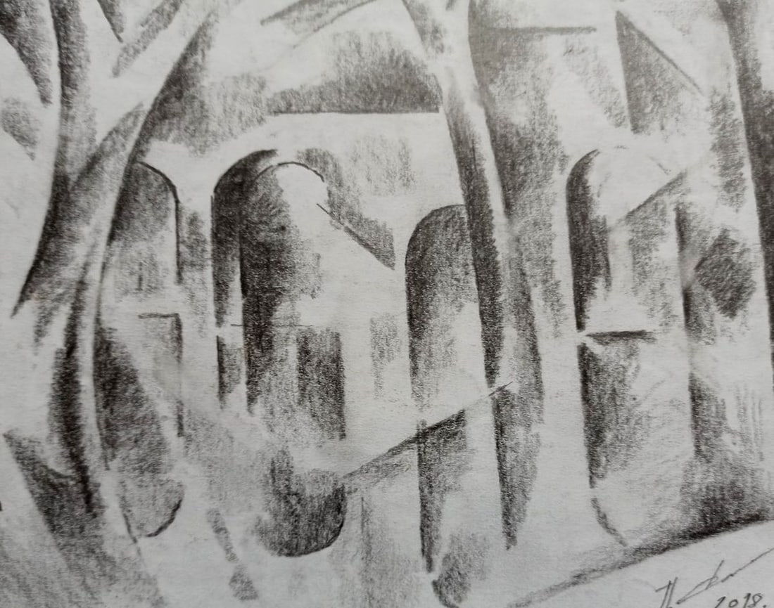 Abstract pencil painting Aqueduct Peter Tovpev - 3