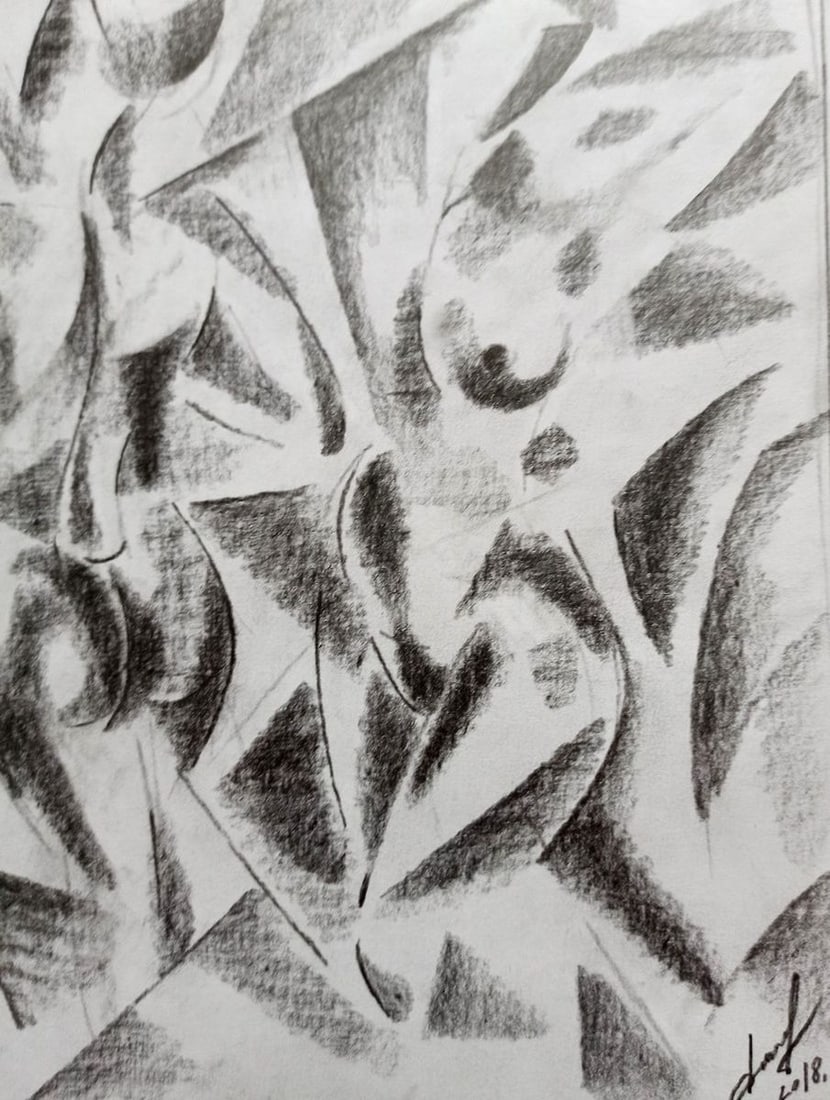 Abstract pencil painting Naked girls Peter Tovpev - 3
