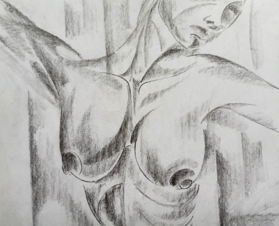 Abstract pencil painting Portrait of a naked girl Peter Tovpev - 2