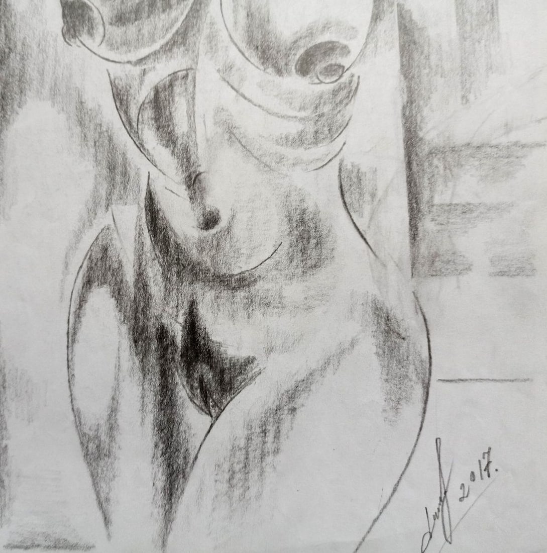 Abstract pencil painting Portrait of a naked girl Peter Tovpev - 3