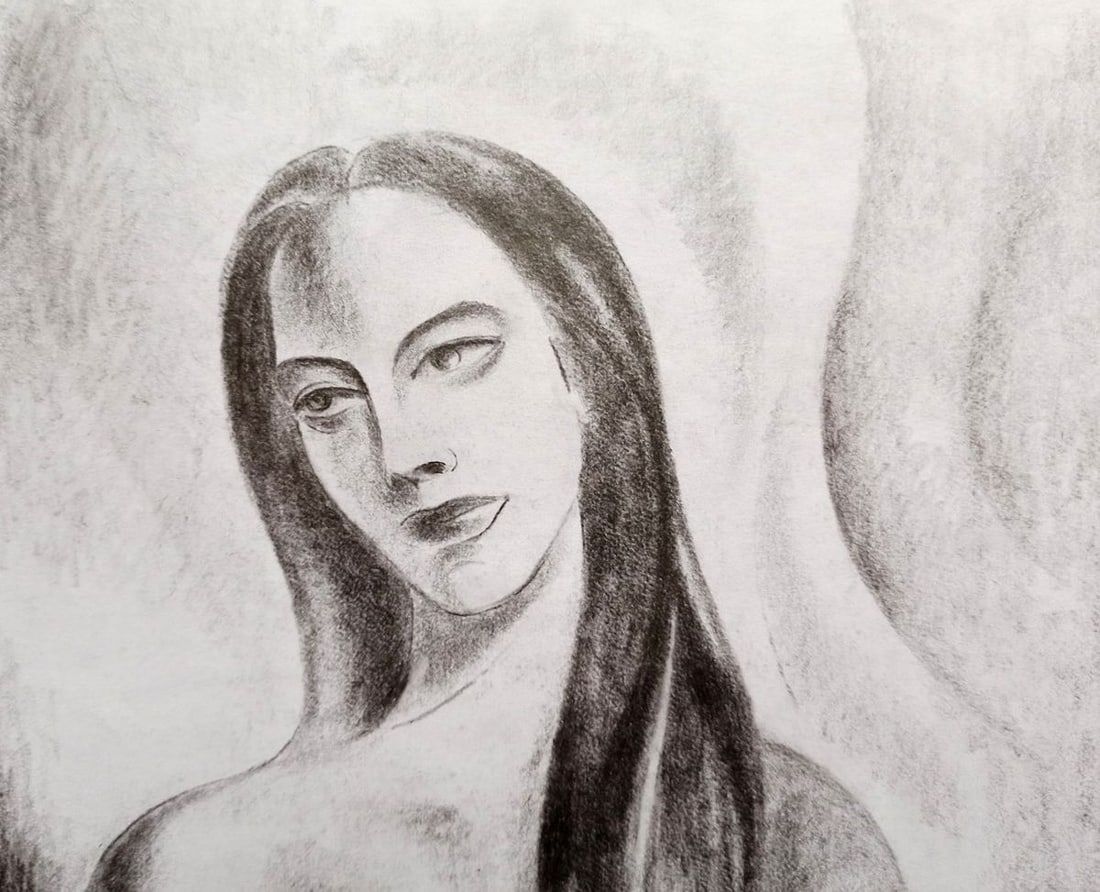Abstract pencil painting Portrait of a naked girl Peter Tovpev - 2