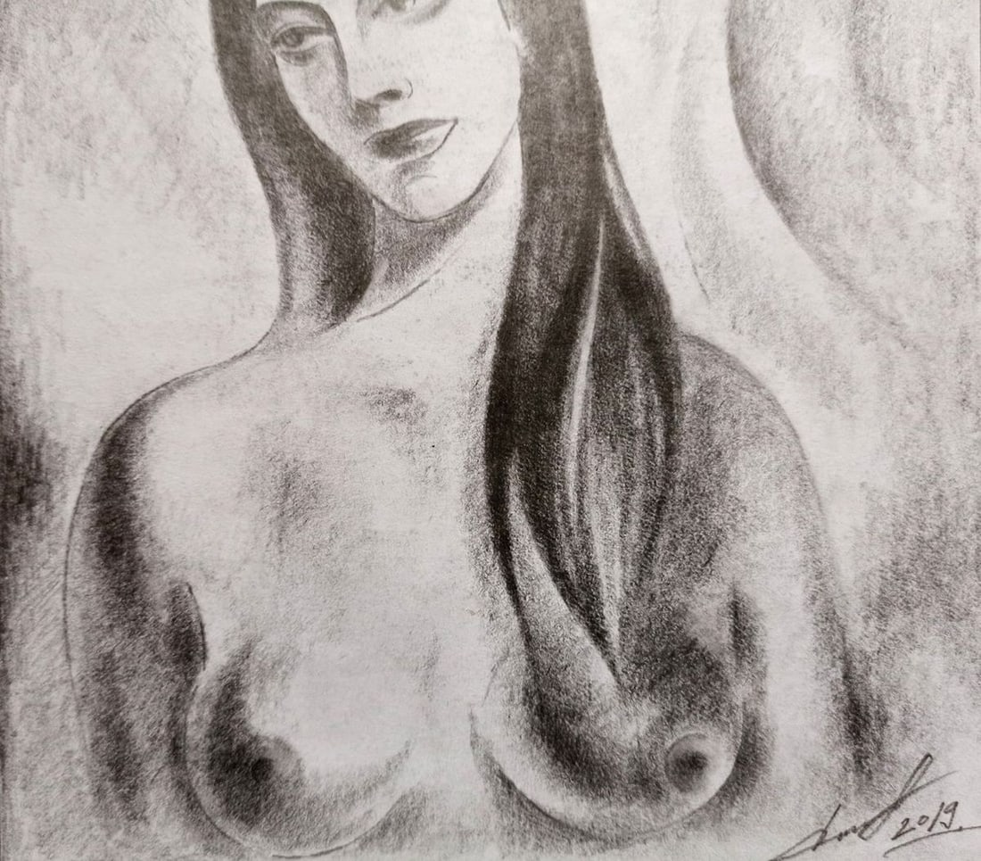 Abstract pencil painting Portrait of a naked girl Peter Tovpev - 3