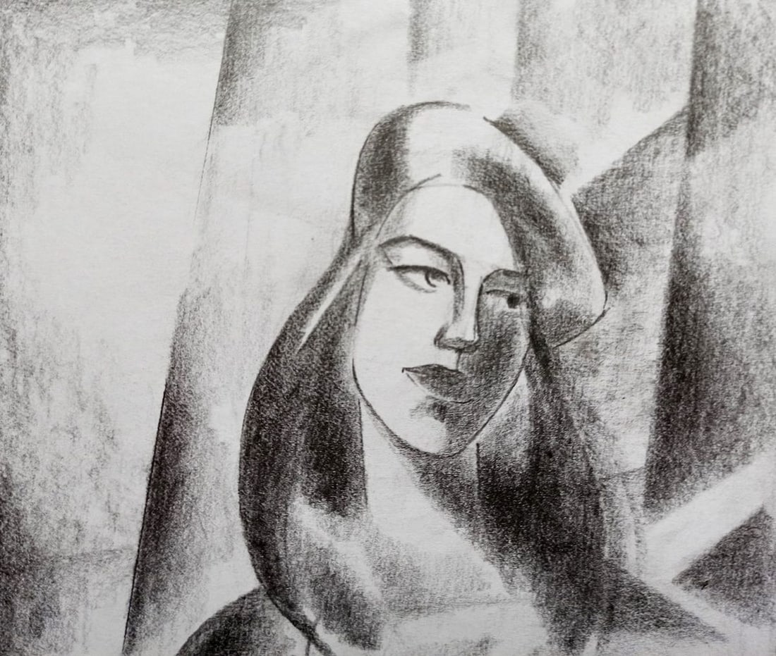 Abstract pencil painting Portrait of a girl Peter Tovpev - 2