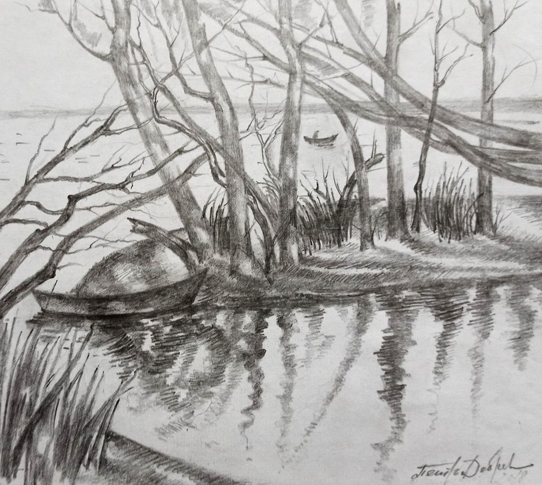 Pencil painting River landscape Peter Tovpev (1 of 4)