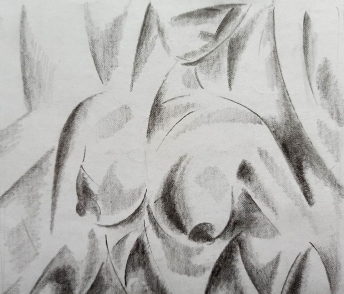 Abstract pencil painting Portrait of a naked girl Peter Tovpev - 2