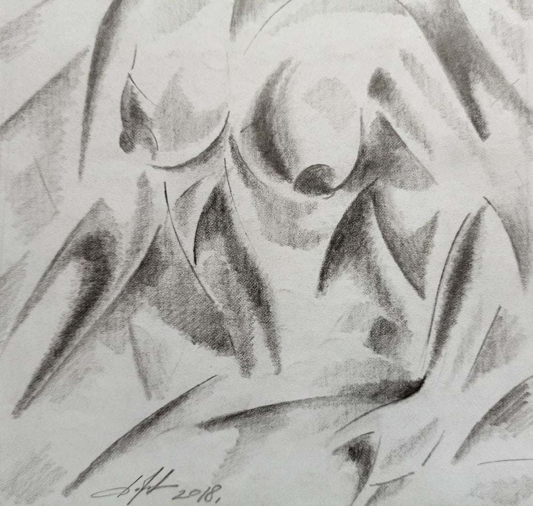 Abstract pencil painting Portrait of a naked girl Peter Tovpev - 3