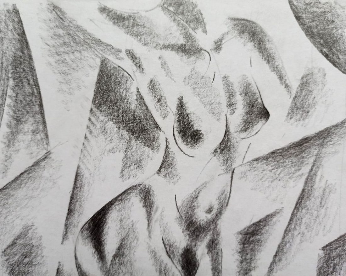 Abstract pencil painting Portrait of a naked girl Peter Tovpev - 2