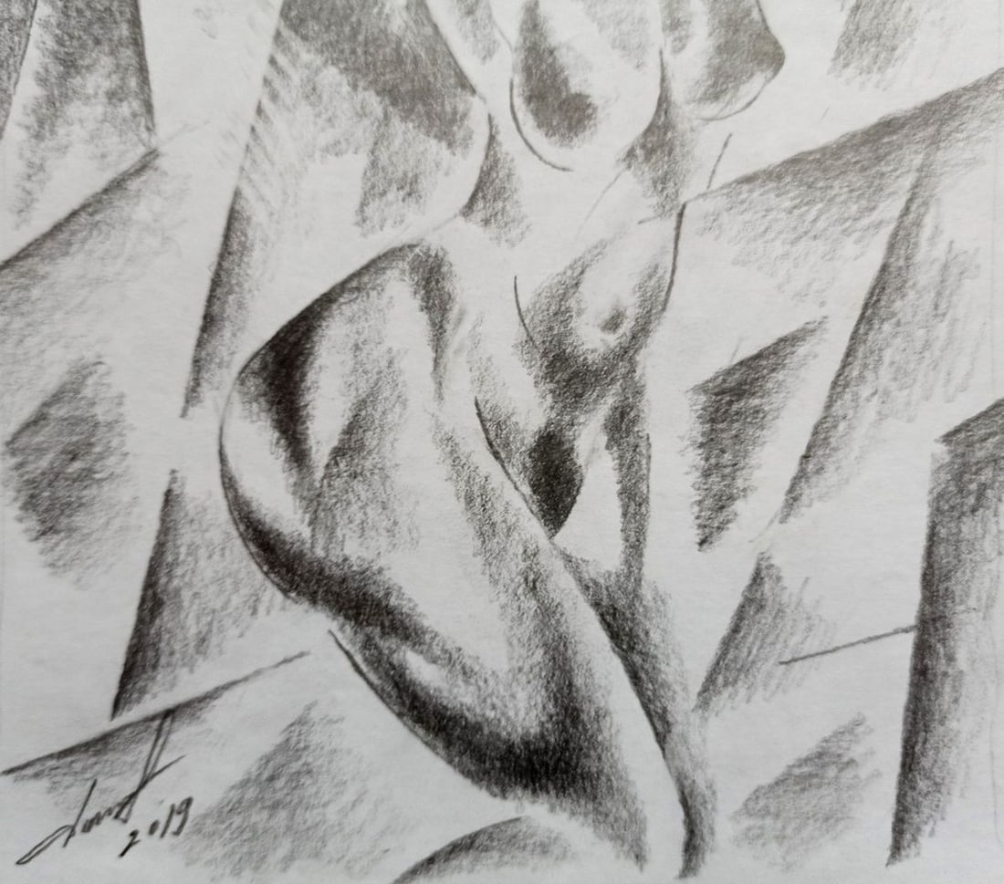 Abstract pencil painting Portrait of a naked girl Peter Tovpev - 3