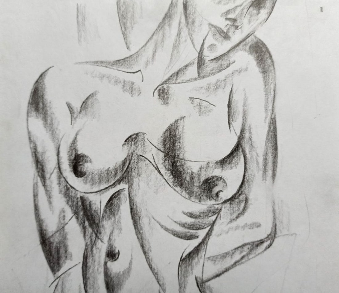 Abstract pencil painting Portrait of a naked girl Peter Tovpev - 2