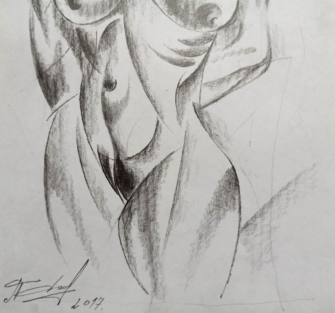 Abstract pencil painting Portrait of a naked girl Peter Tovpev - 3