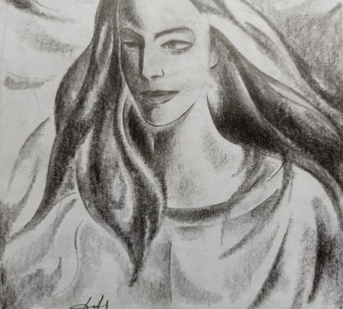 Abstract pencil painting Portrait of a girl Peter Tovpev - 3