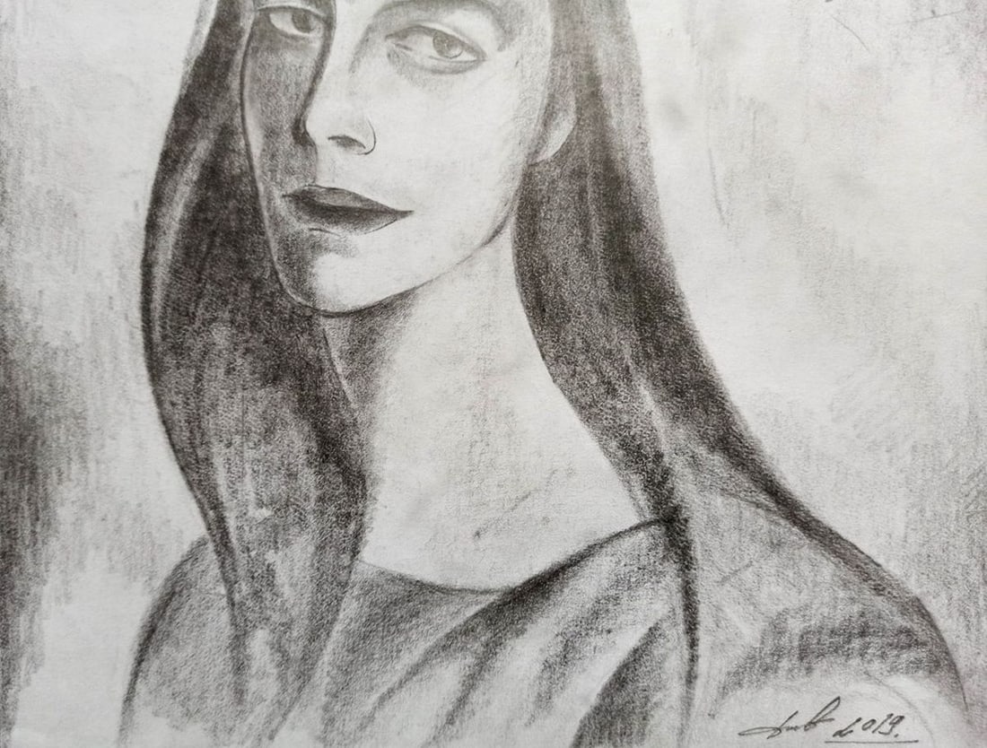 Abstract pencil painting Portrait of a girl Peter Tovpev - 3