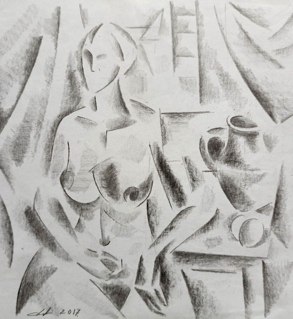 Abstract pencil painting Portrait of a naked girl Peter Tovpev: Title: Abstract pencil painting Portrait of a naked girl Peter Tovpev Description: NoDobr 491 *** ABOUT THIS PAINTING *** * TITLE: "Portrait of a naked girl" * ARTISTS: Peter Tovpev * SIZE: 21x20 cm/'