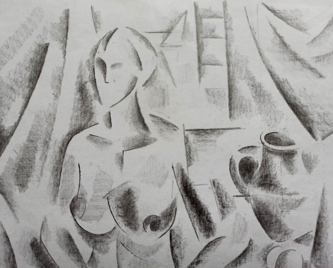 Abstract pencil painting Portrait of a naked girl Peter Tovpev - 2