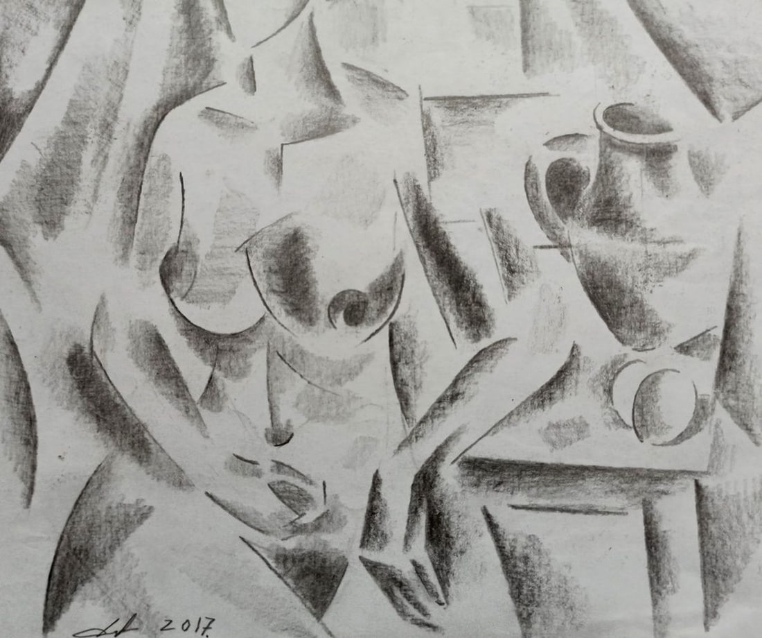 Abstract pencil painting Portrait of a naked girl Peter Tovpev - 3