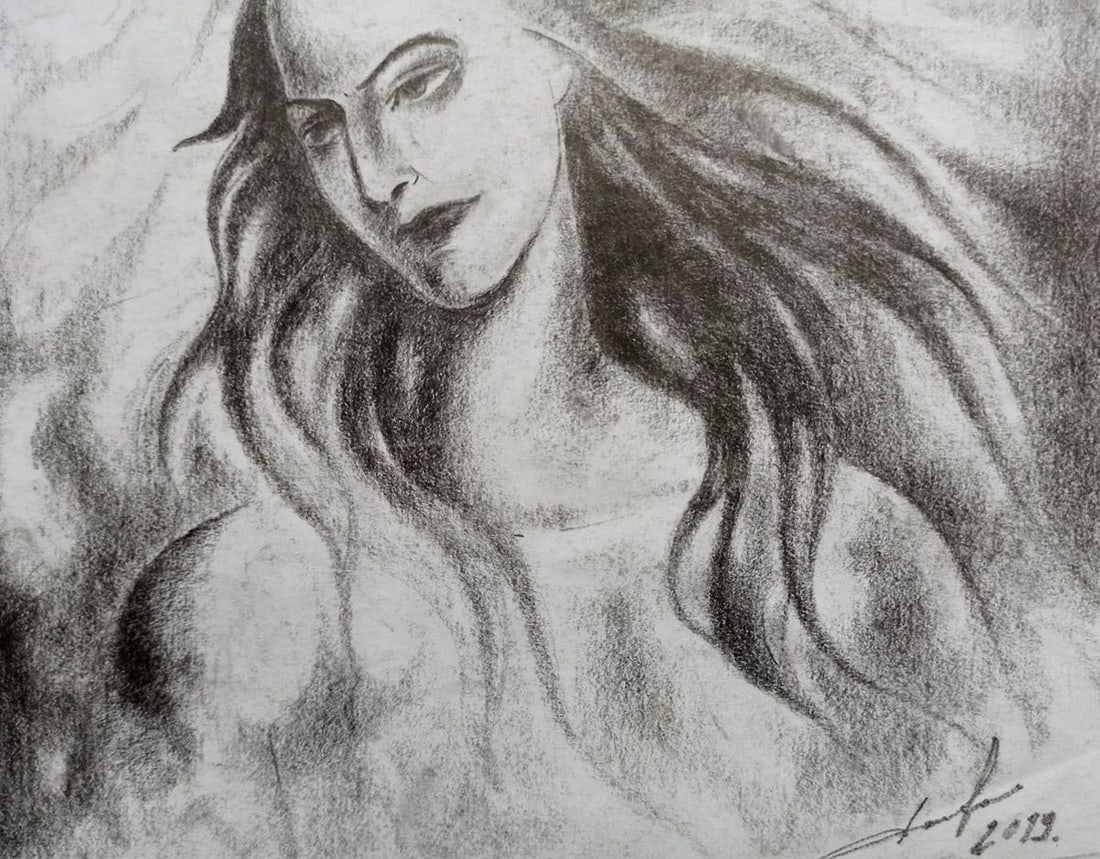 Abstract pencil painting Portrait of a girl Peter Tovpev - 3