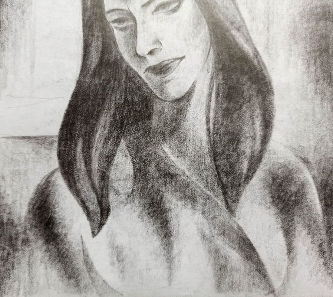 Abstract pencil painting Portrait of a girl Peter Tovpev - 3