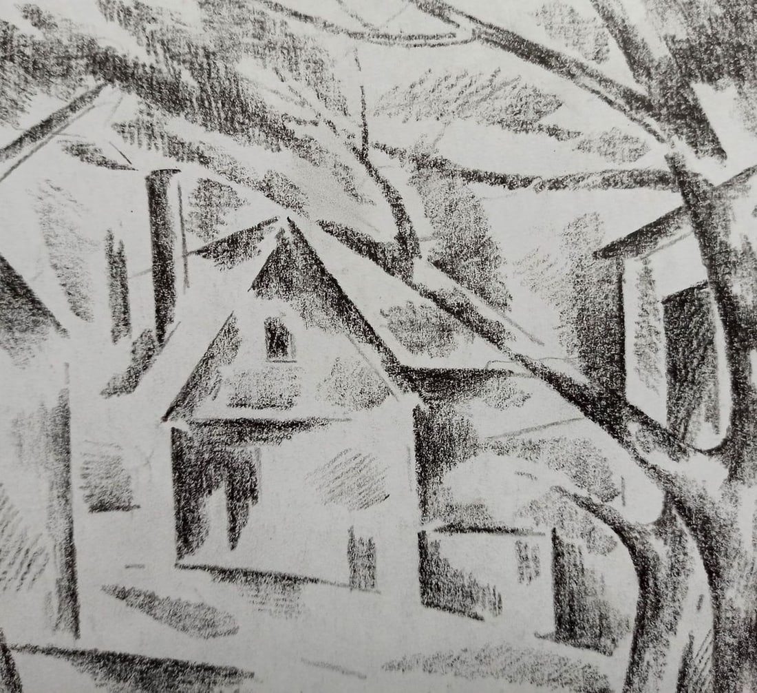 Abstract pencil painting Houses and trees Peter Tovpev - 2