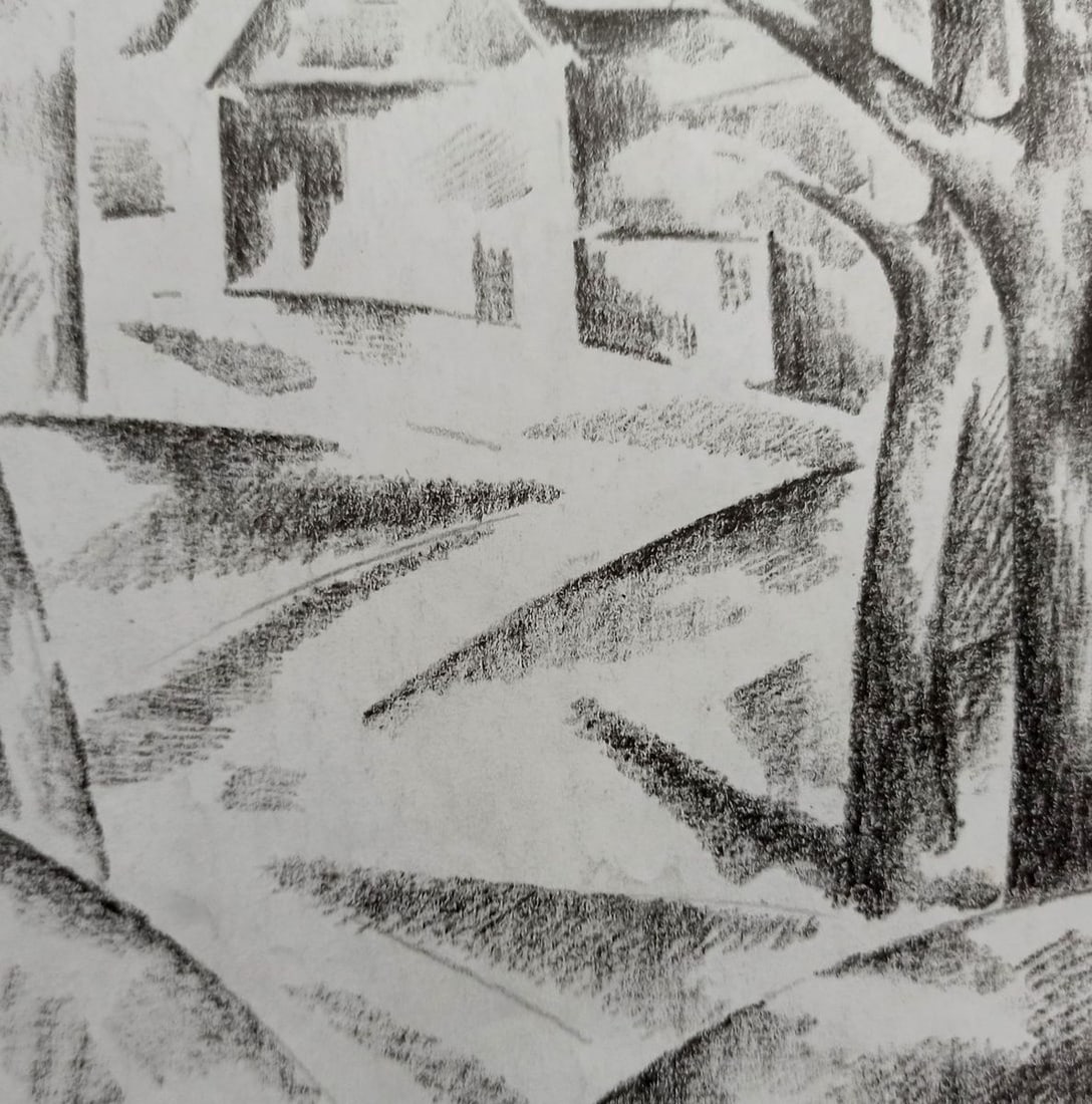 Abstract pencil painting Houses and trees Peter Tovpev - 3