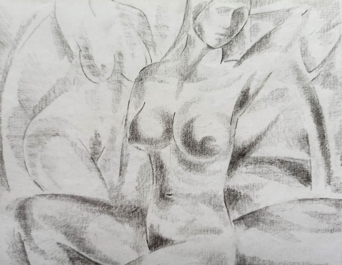 Abstract pencil painting Bather Peter Tovpev - 2