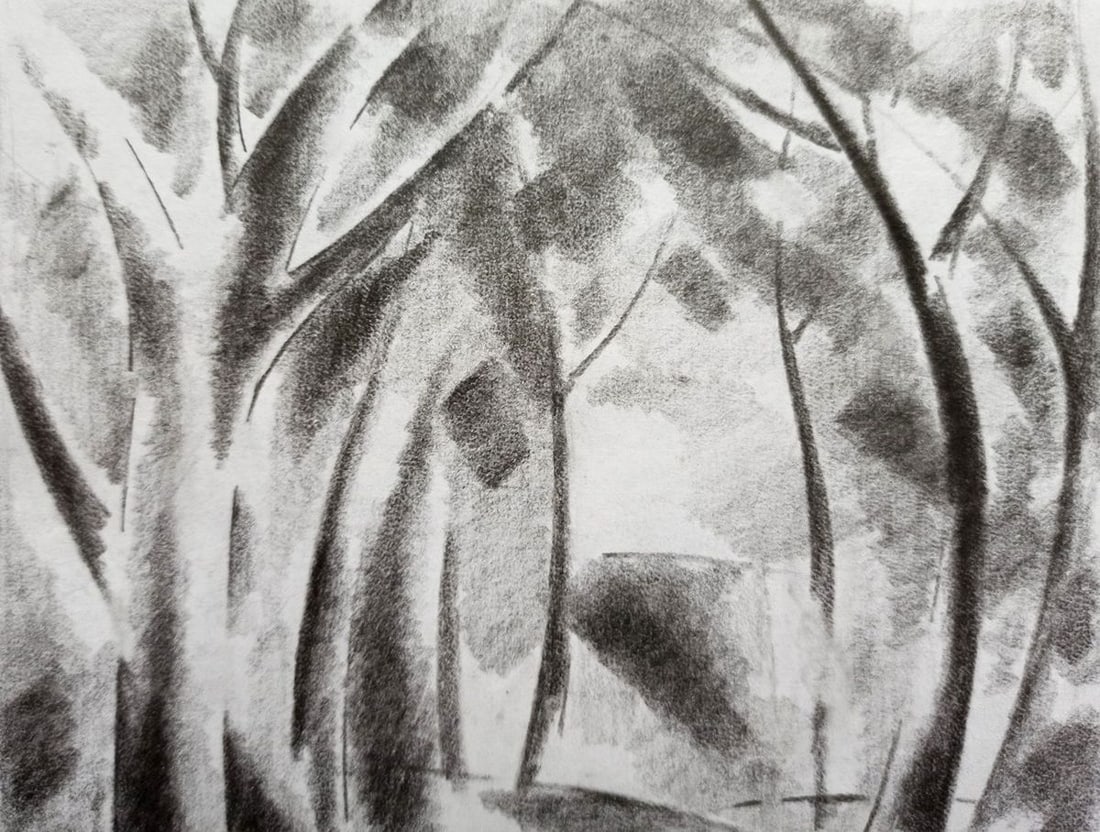 Abstract pencil painting Forest landscape Peter Tovpev - 2
