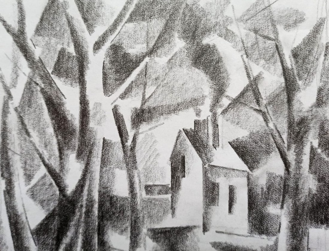 Abstract pencil painting Forest landscape Peter Tovpev - 2