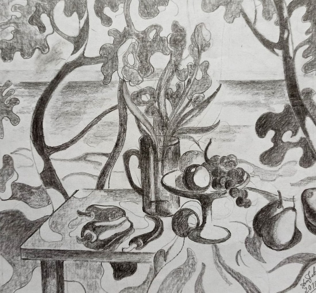 Abstract pencil painting Still life Peter Tovpev: Title: Abstract pencil painting Still life Peter Tovpev Description: NoDobr 500 *** ABOUT THIS PAINTING *** * TITLE: "Still life" * ARTISTS: Peter Tovpev * SIZE: 16x18 cm/'6.29x7.08 inches' * MEDIUM: