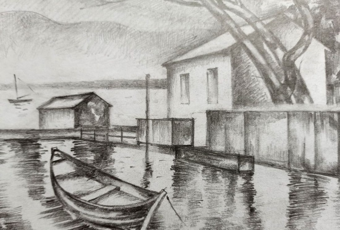 Pencil painting House on the shore Peter Tovpev - 3