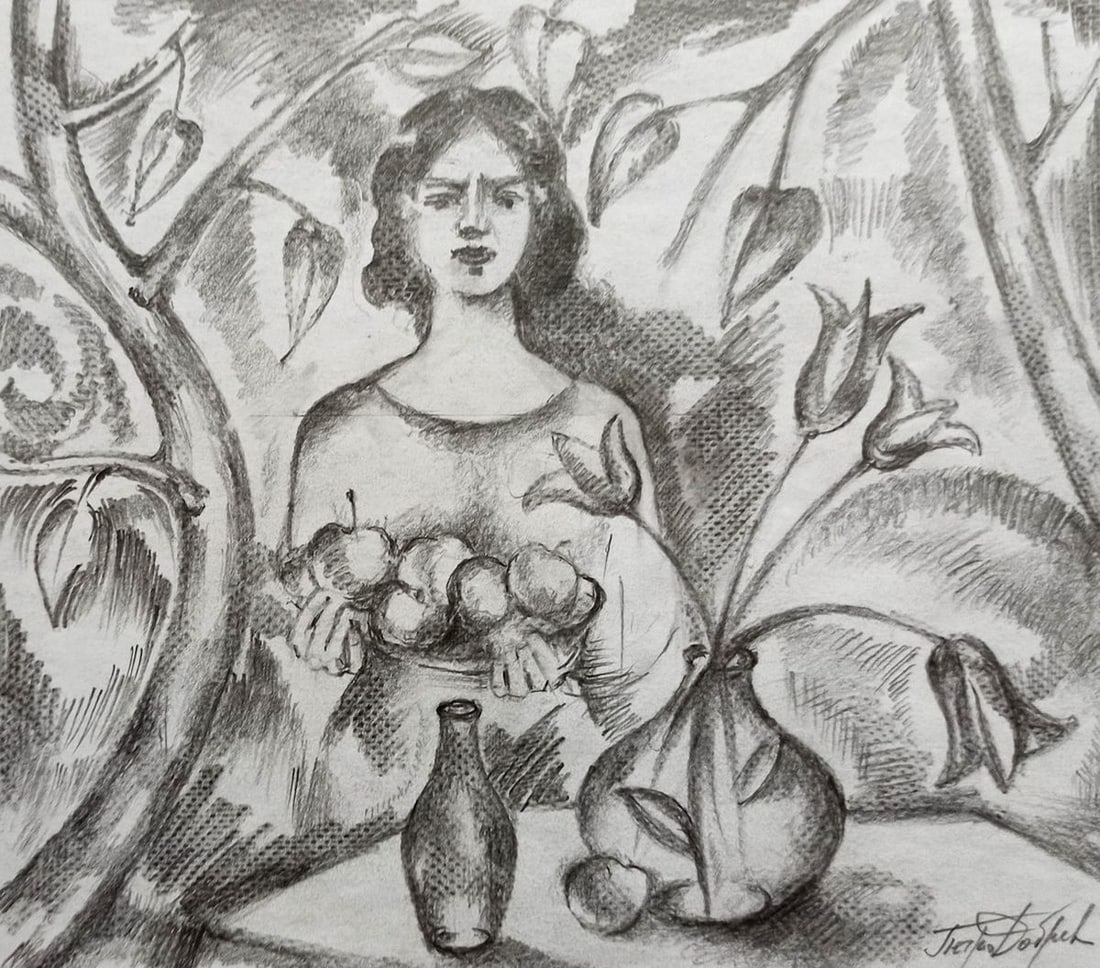 Pencil painting Girl at the table Peter Tovpev (1 of 4)