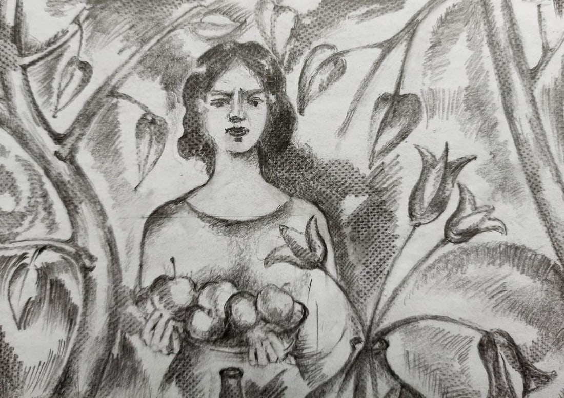 Pencil painting Girl at the table Peter Tovpev - 2