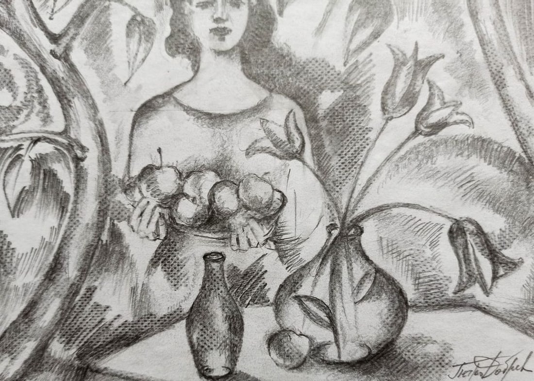 Pencil painting Girl at the table Peter Tovpev - 3