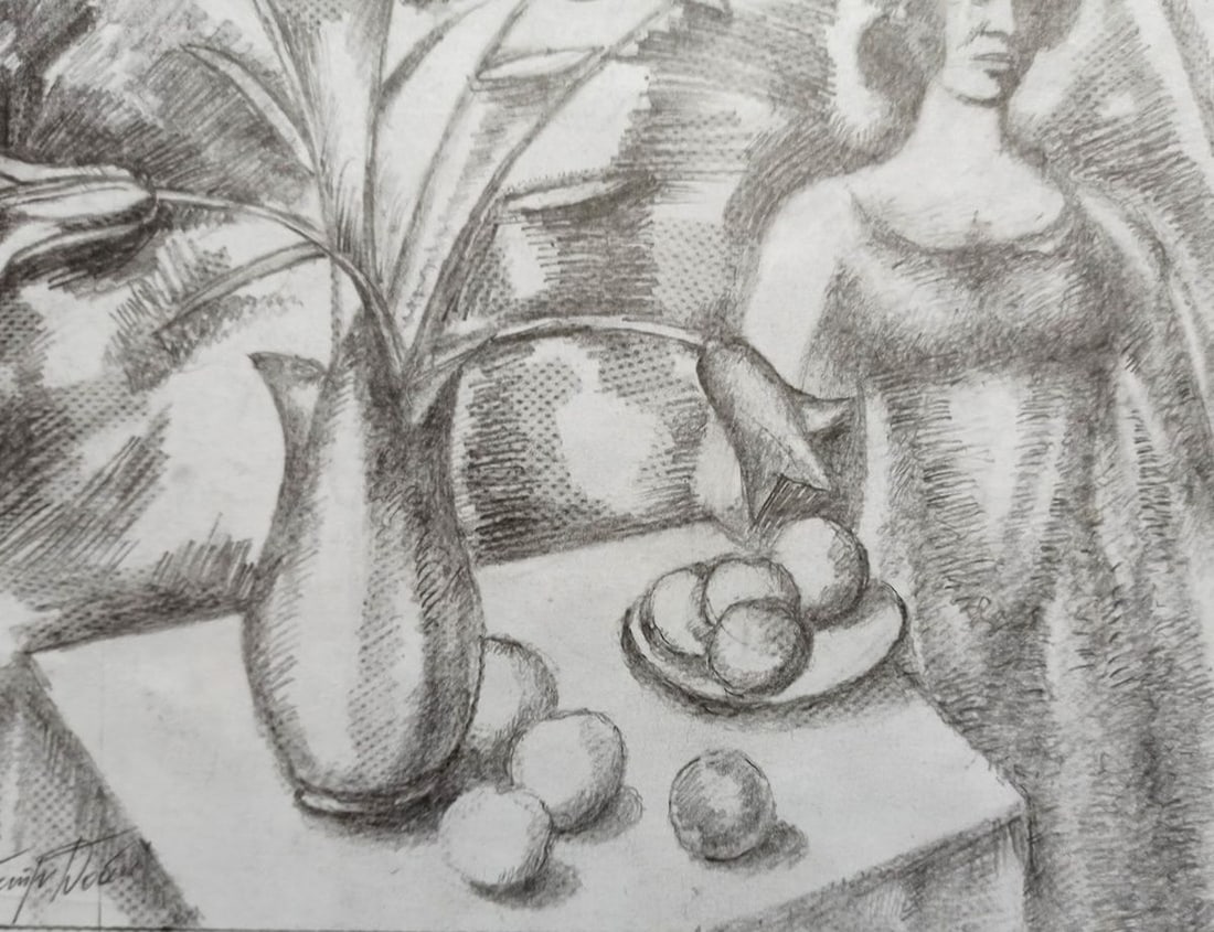 Pencil painting Girl at the table Peter Tovpev - 3