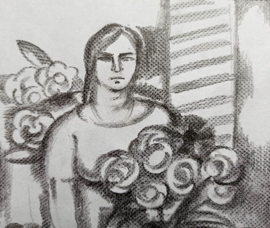 Pencil painting Girl at the table Peter Tovpev - 3