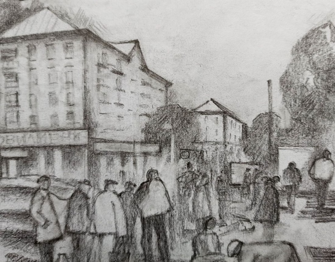 Pencil painting City landscape Peter Tovpev - 2