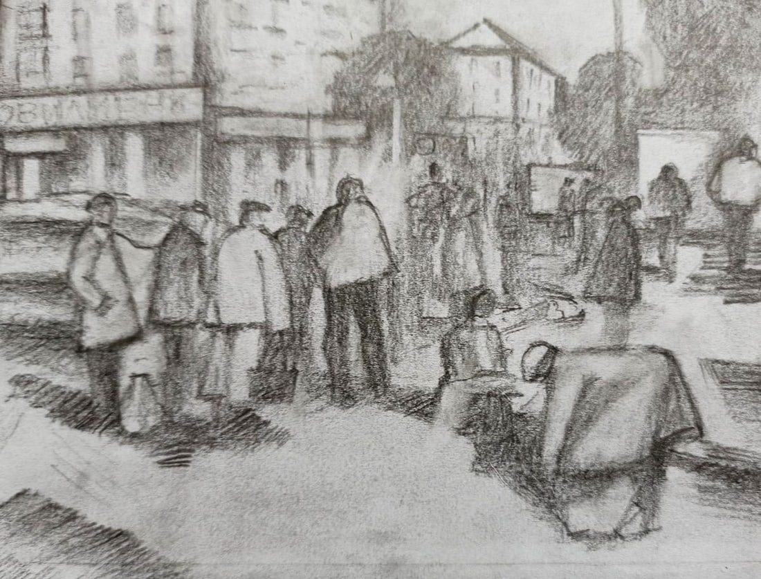 Pencil painting City landscape Peter Tovpev - 3