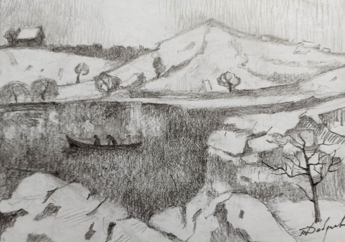 Pencil painting Fishermen Peter Tovpev - 3