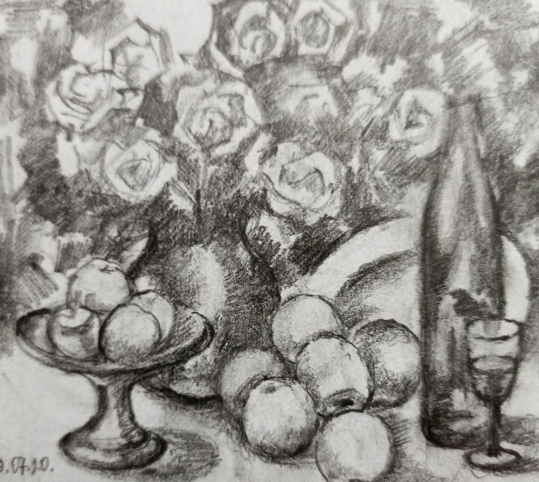 Pencil double painting Still life Peter Tovpev - 2