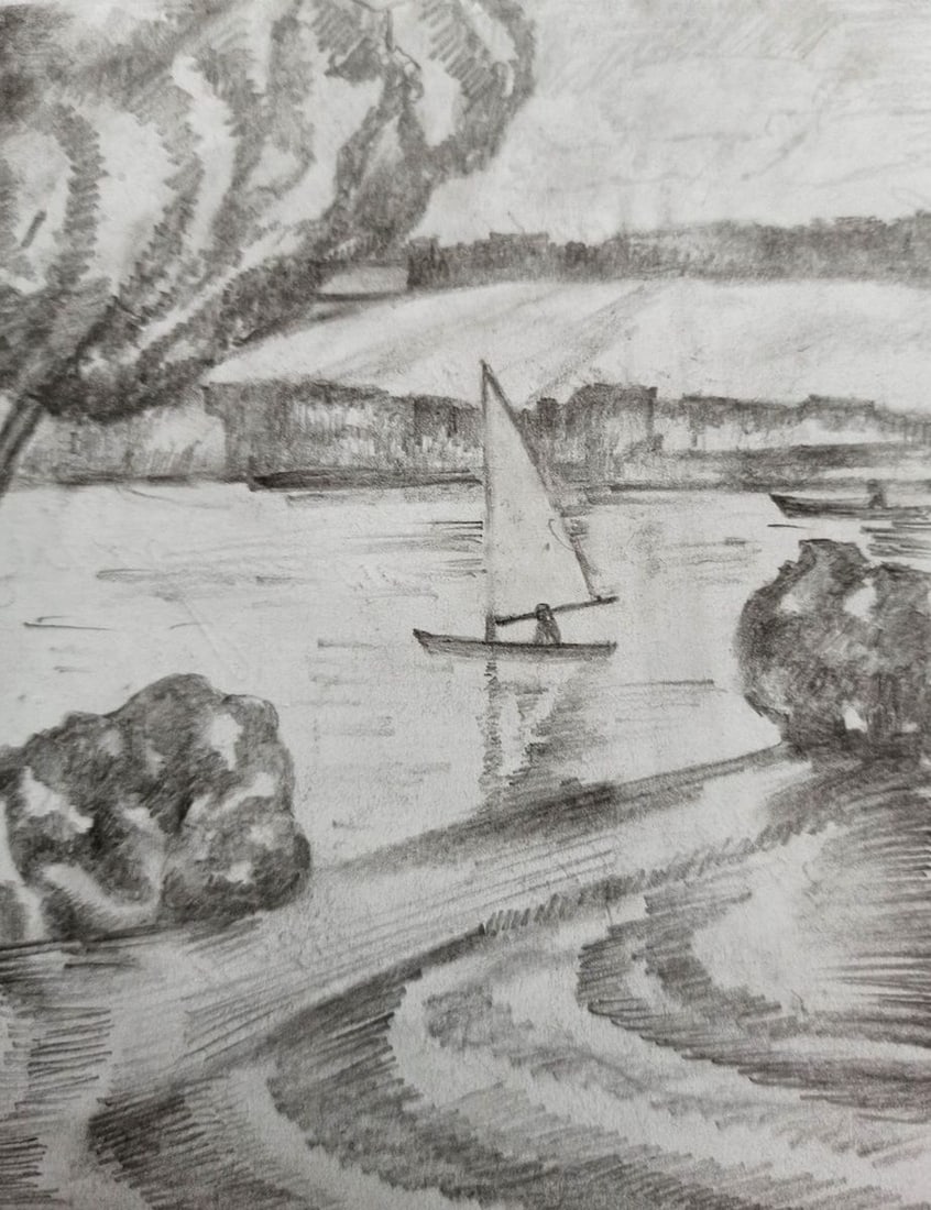 Pencil painting Summer landscape Peter Tovpev - 3