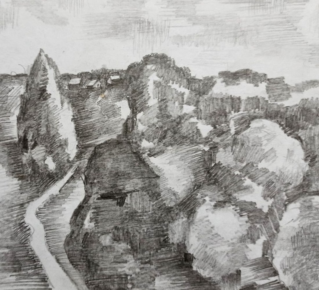Pencil painting Road to the village Peter Tovpev: Title: Pencil painting Road to the village Peter Tovpev Description: NoDobr 525 *** ABOUT THIS PAINTING *** * TITLE: "Road to the village" * ARTISTS: Peter Tovpev * SIZE: 16x18 cm/'6.29x7.08 inches' *