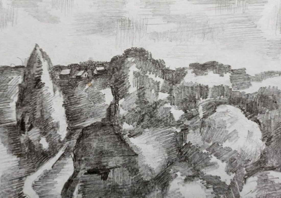 Pencil painting Road to the village Peter Tovpev - 2
