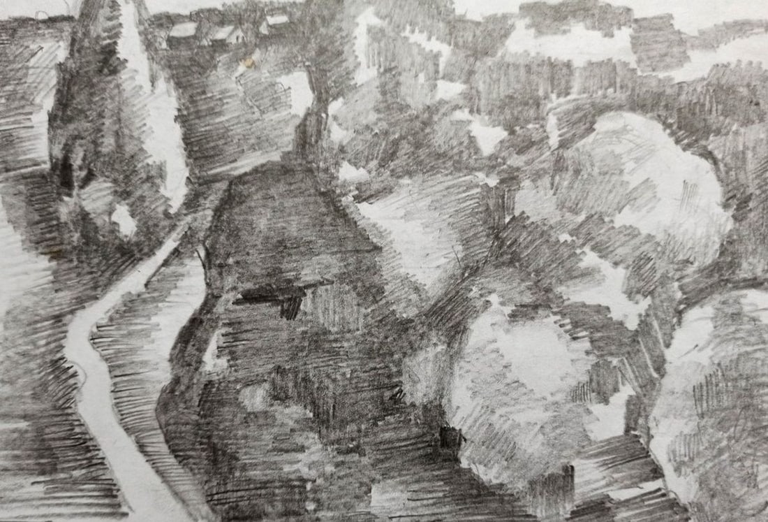 Pencil painting Road to the village Peter Tovpev - 3