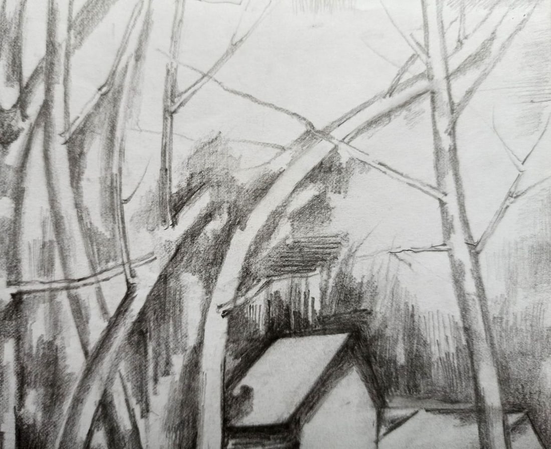 Pencil painting On the outskirts of the city Peter Tovpev - 2
