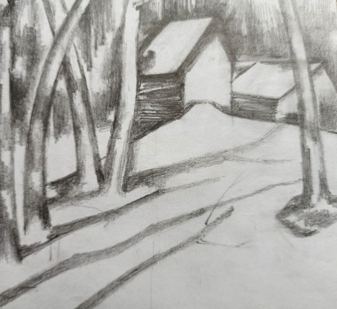 Pencil painting On the outskirts of the city Peter Tovpev - 3