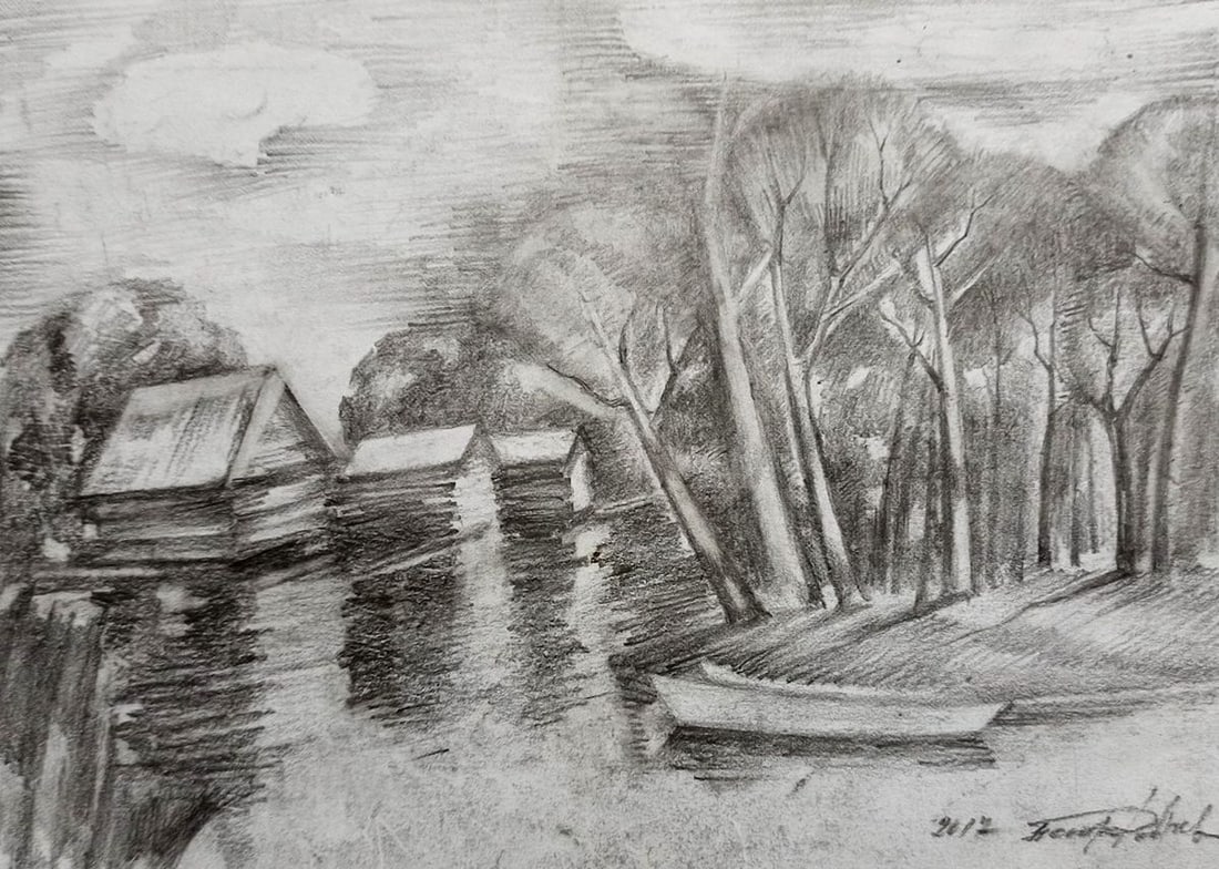 Pencil painting Village landscape Peter Tovpev (1 of 4)
