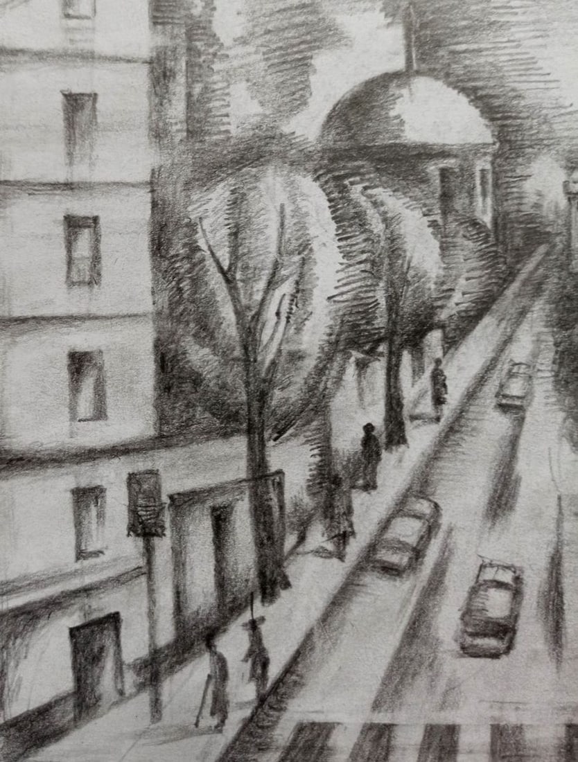 Pencil painting Urban landscape Peter Tovpev - 2