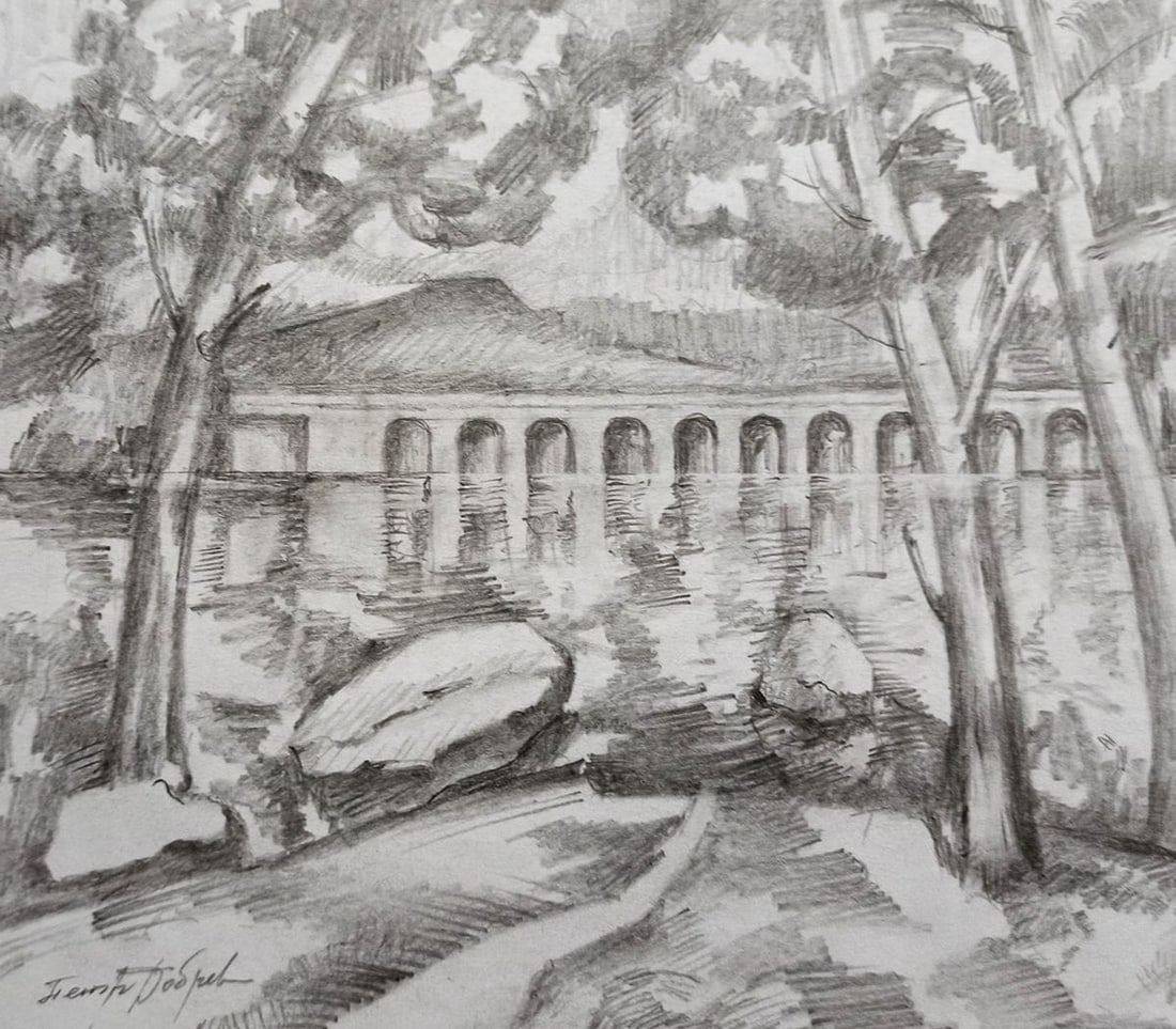 Pencil painting River landscape Peter Tovpev (1 of 4)