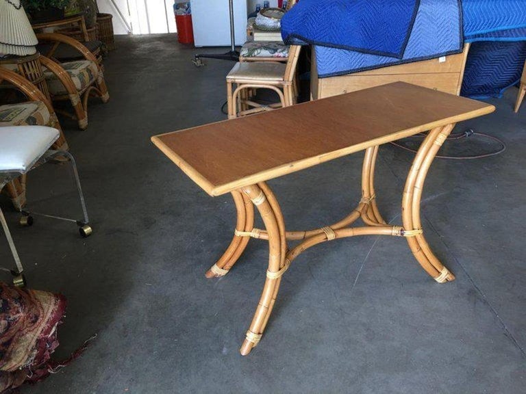 Restored Rattan "Hour Glass" Sofa/Console Table with Mahogany Top - 5